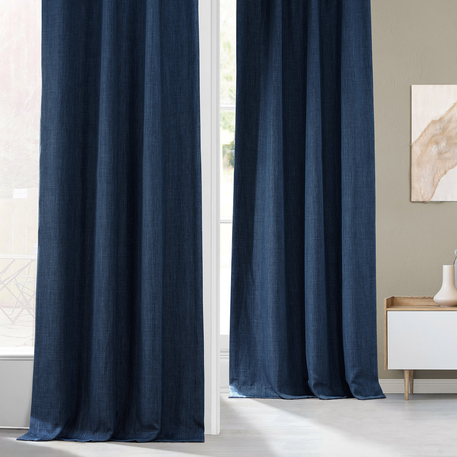 Indigo Faux Linen Room Darkening Curtain