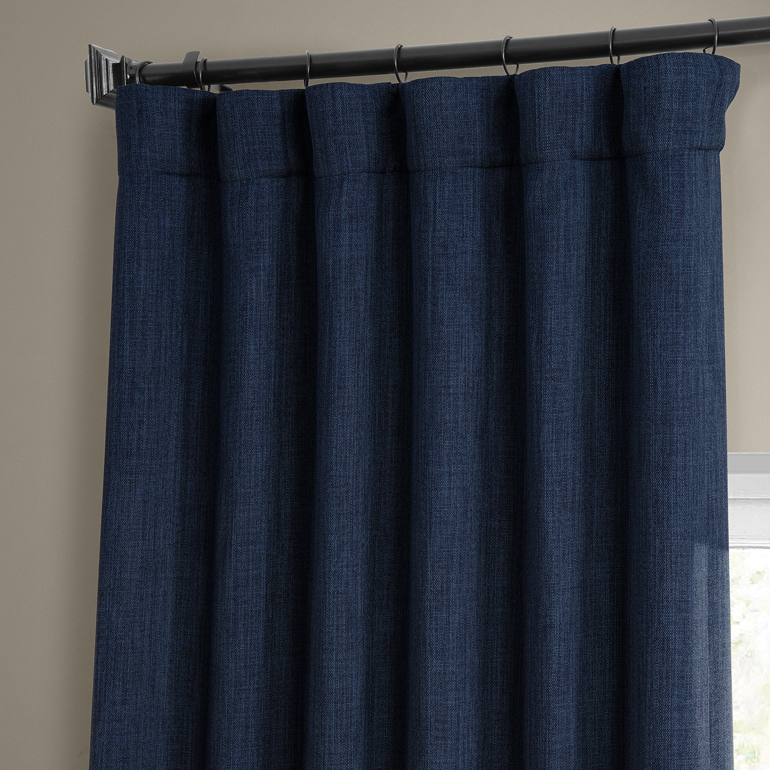 Indigo Faux Linen Room Darkening Curtain