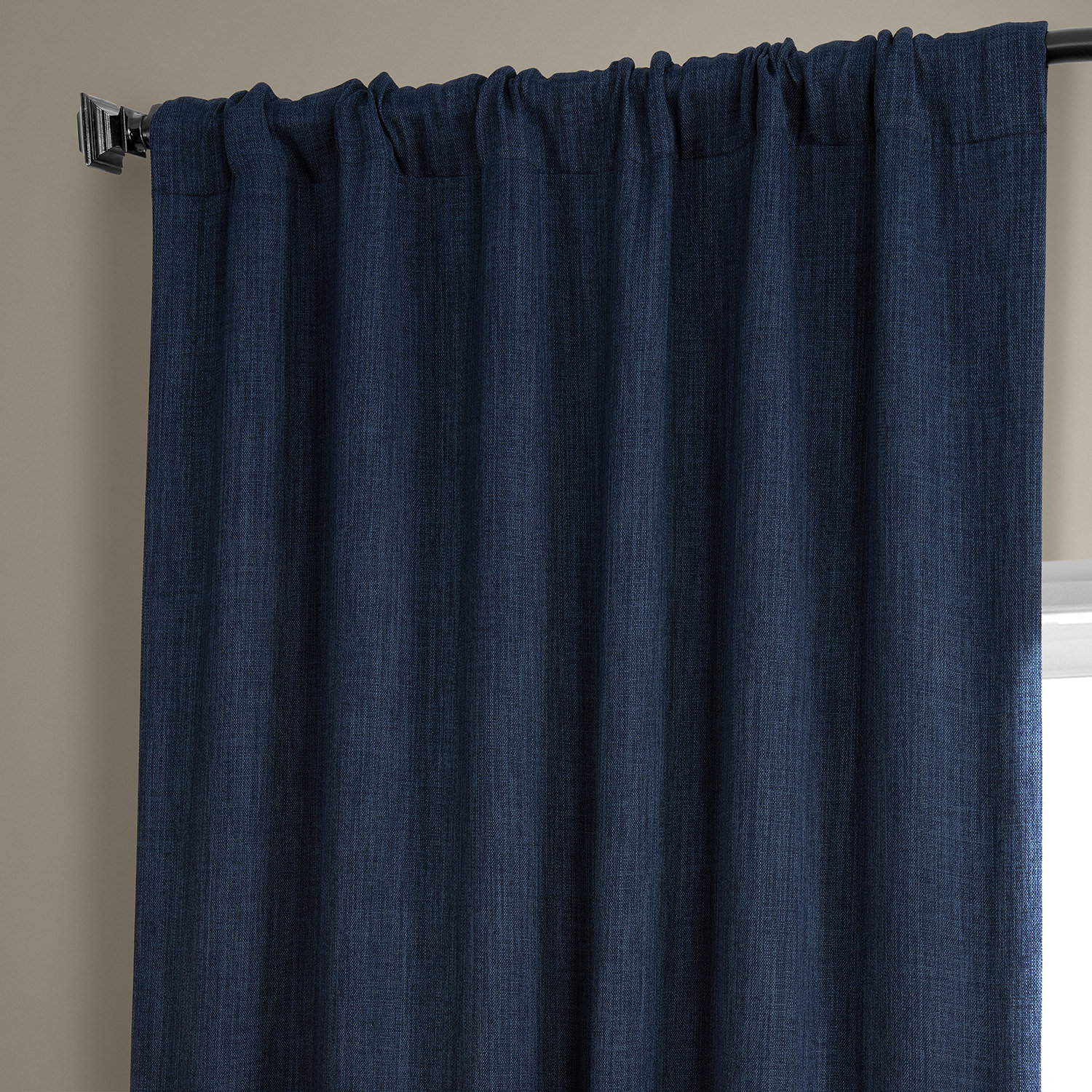 Indigo Faux Linen Room Darkening Curtain