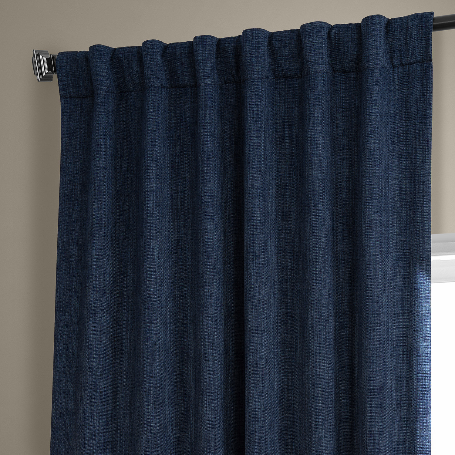 Indigo Faux Linen Room Darkening Curtain