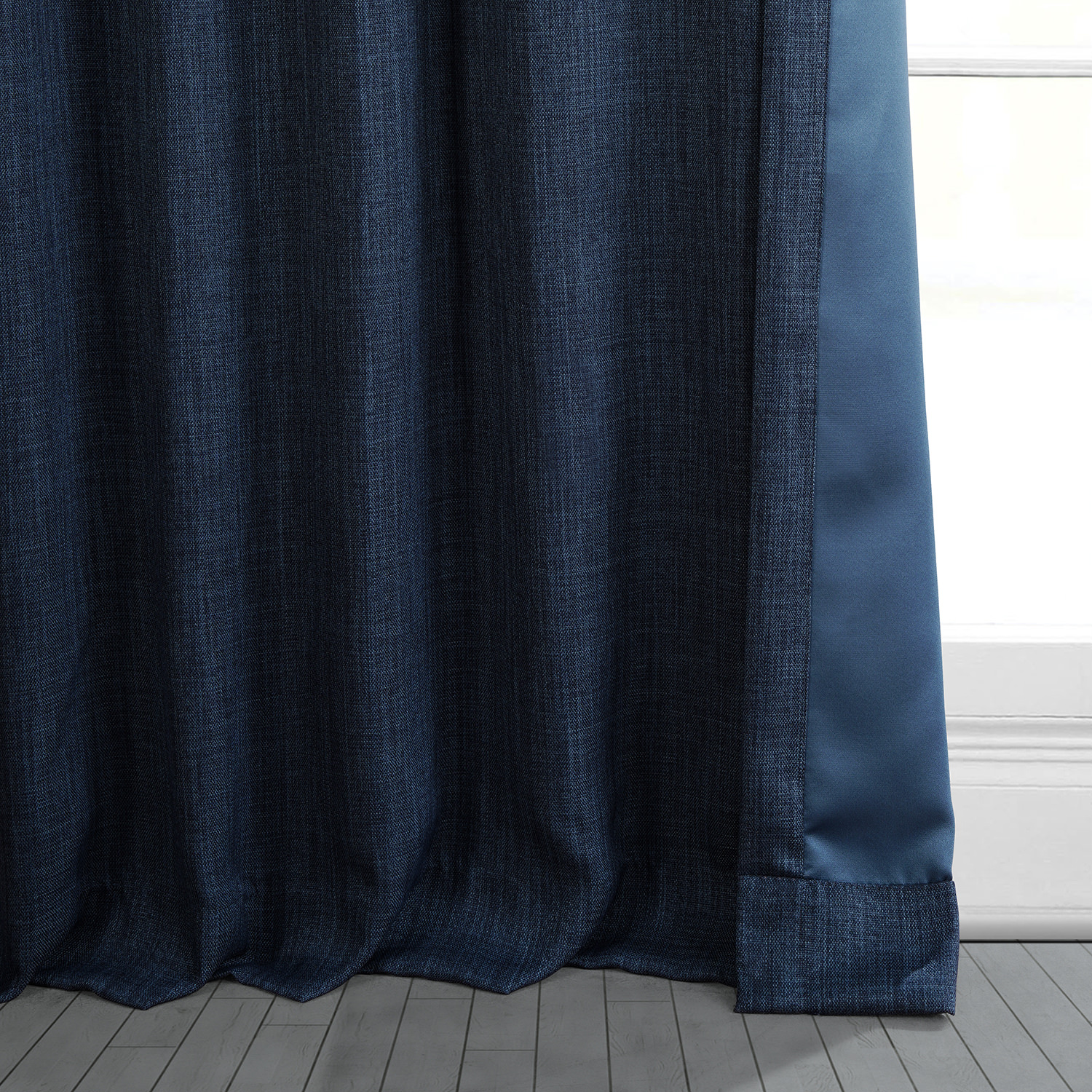 Indigo Faux Linen Room Darkening Curtain