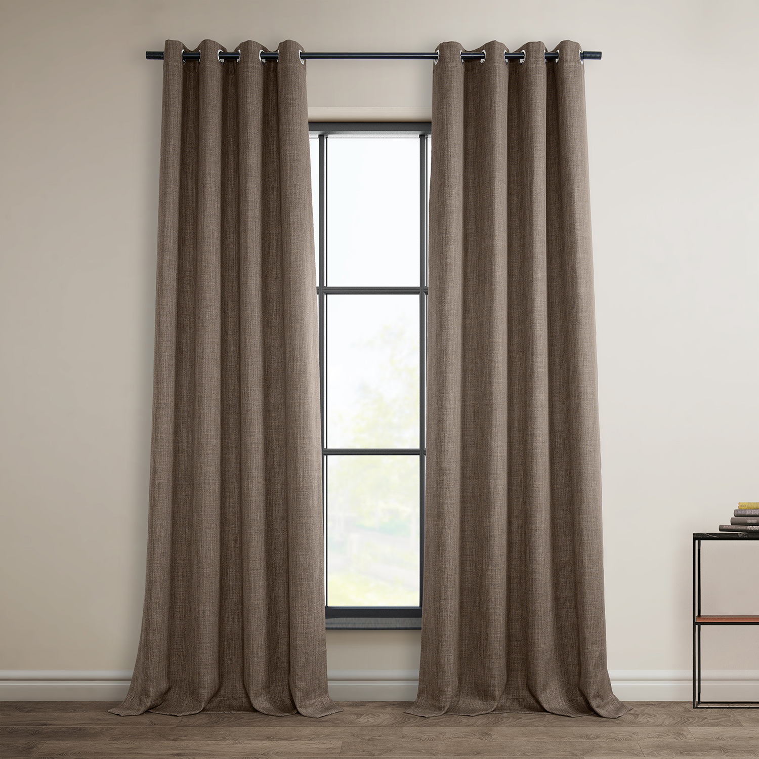 Dutch Cocoa Faux Linen Grommet Room Darkening Curtain