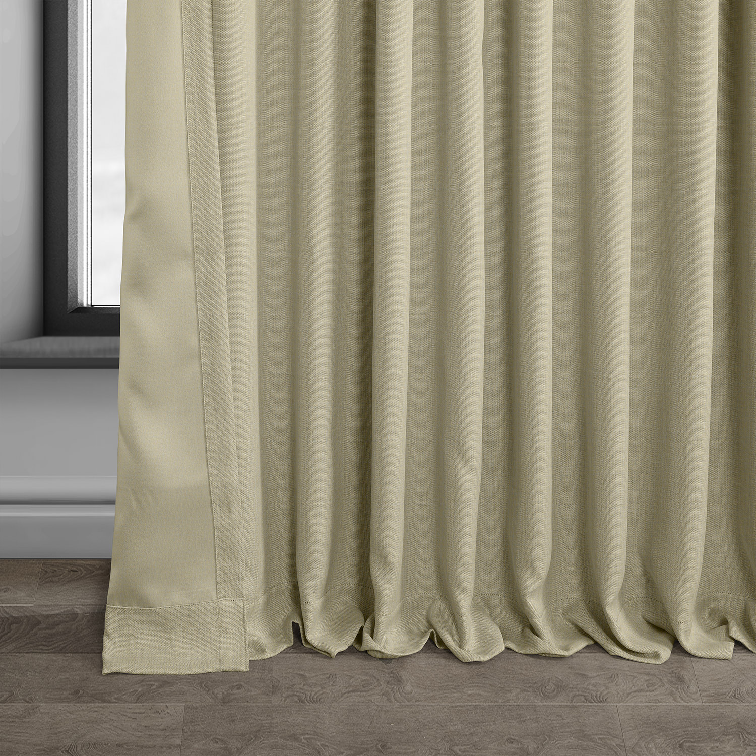 Thatched Tan Faux Linen Extra Wide Room Darkening Curtain