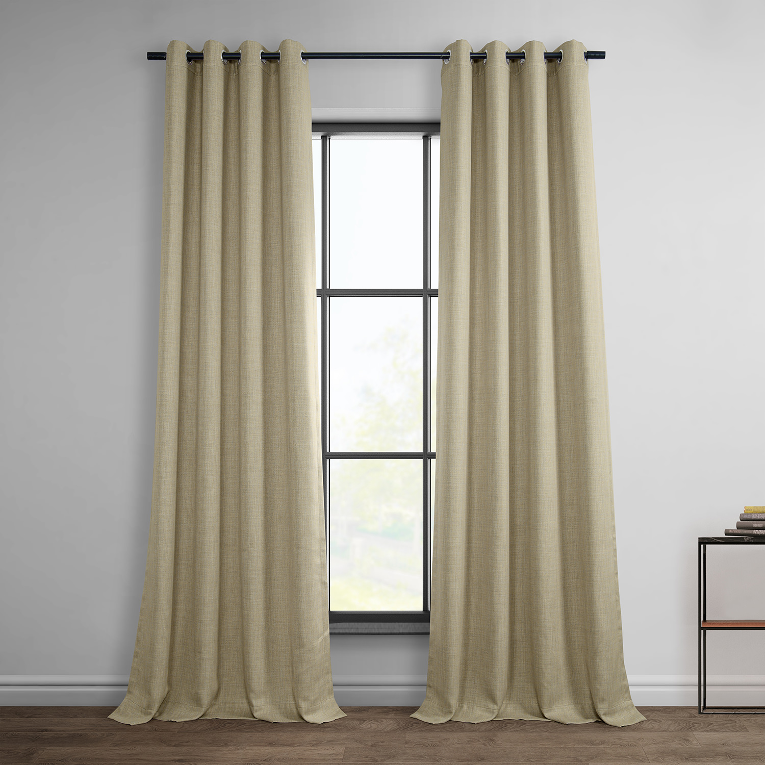 Thatched Tan Faux Linen Grommet Room Darkening Curtain