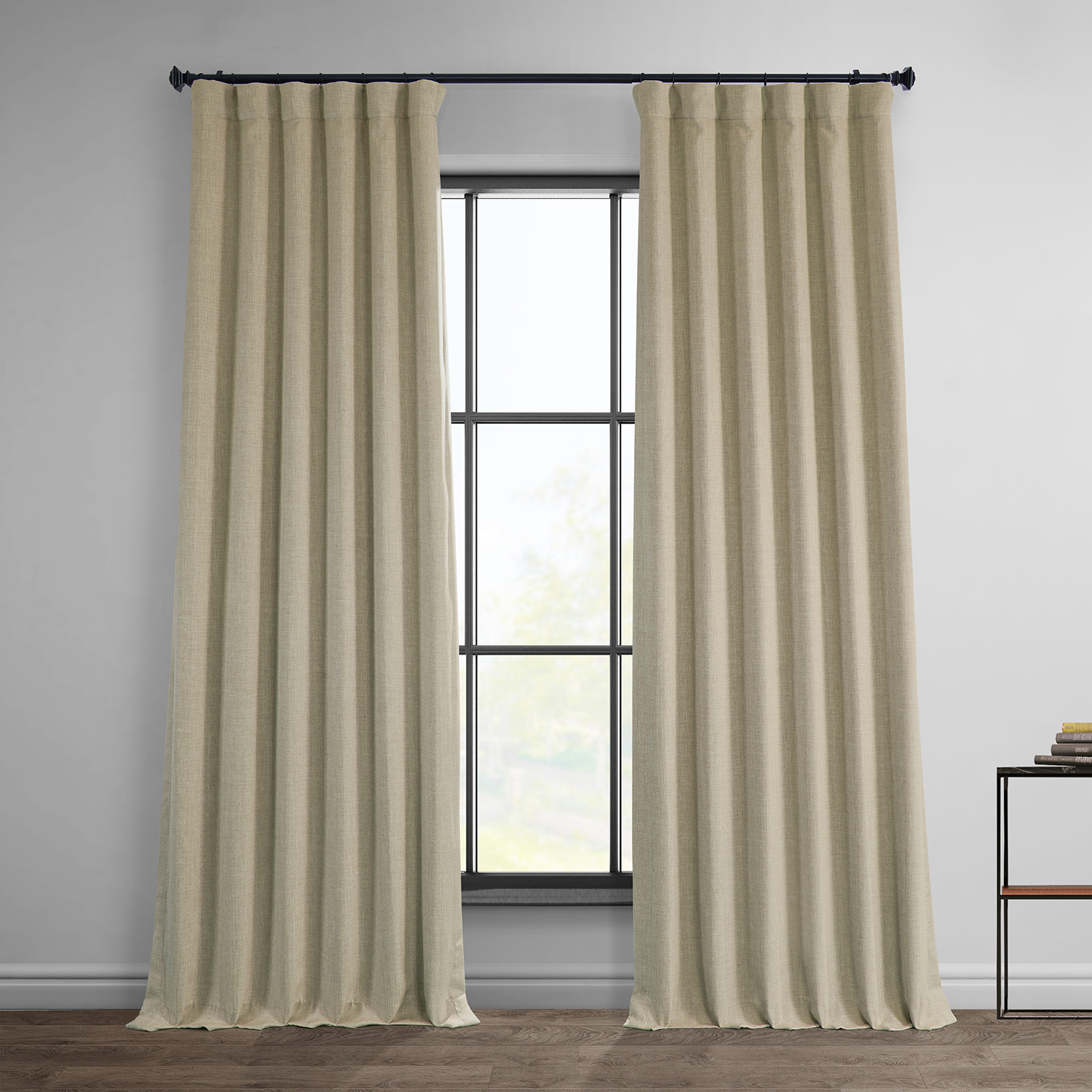 Thatched Tan Faux Linen Room Darkening Curtain