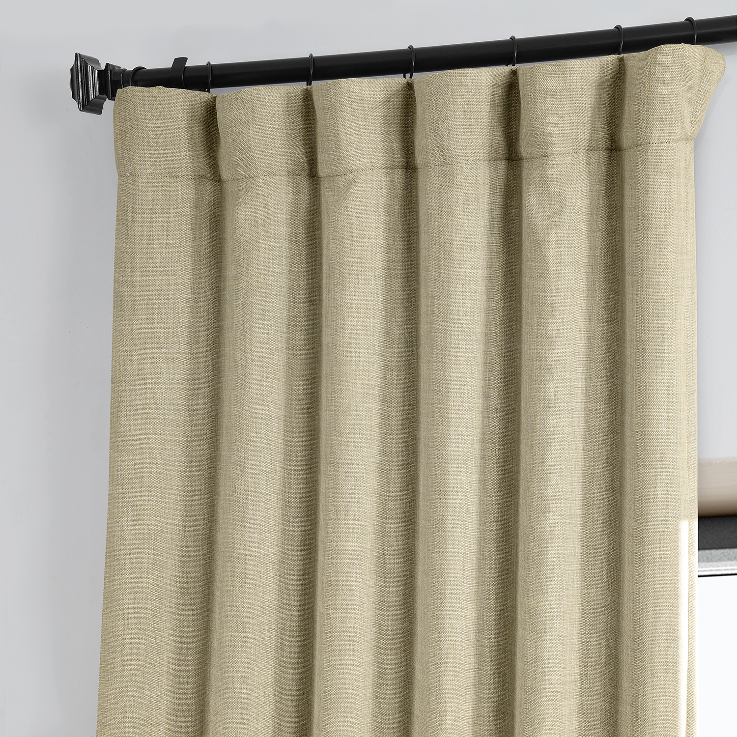 Thatched Tan Faux Linen Room Darkening Curtain