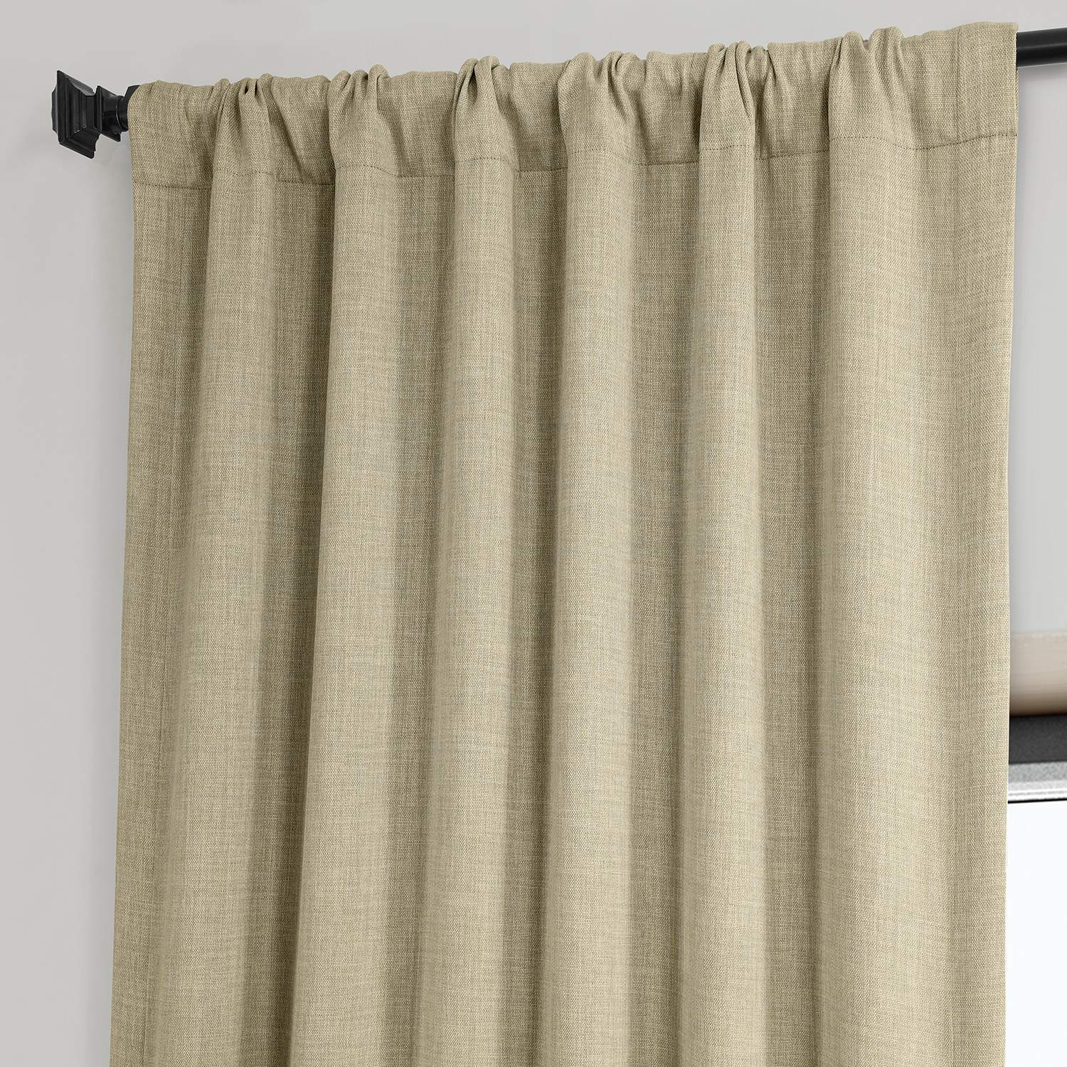 Thatched Tan Faux Linen Room Darkening Curtain