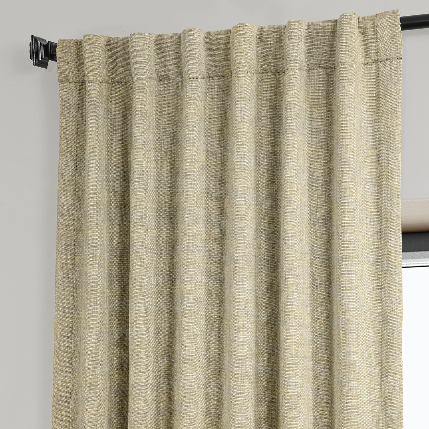 Thatched Tan Faux Linen Room Darkening Curtain