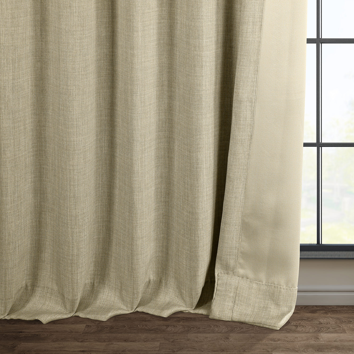 Thatched Tan Faux Linen Room Darkening Curtain