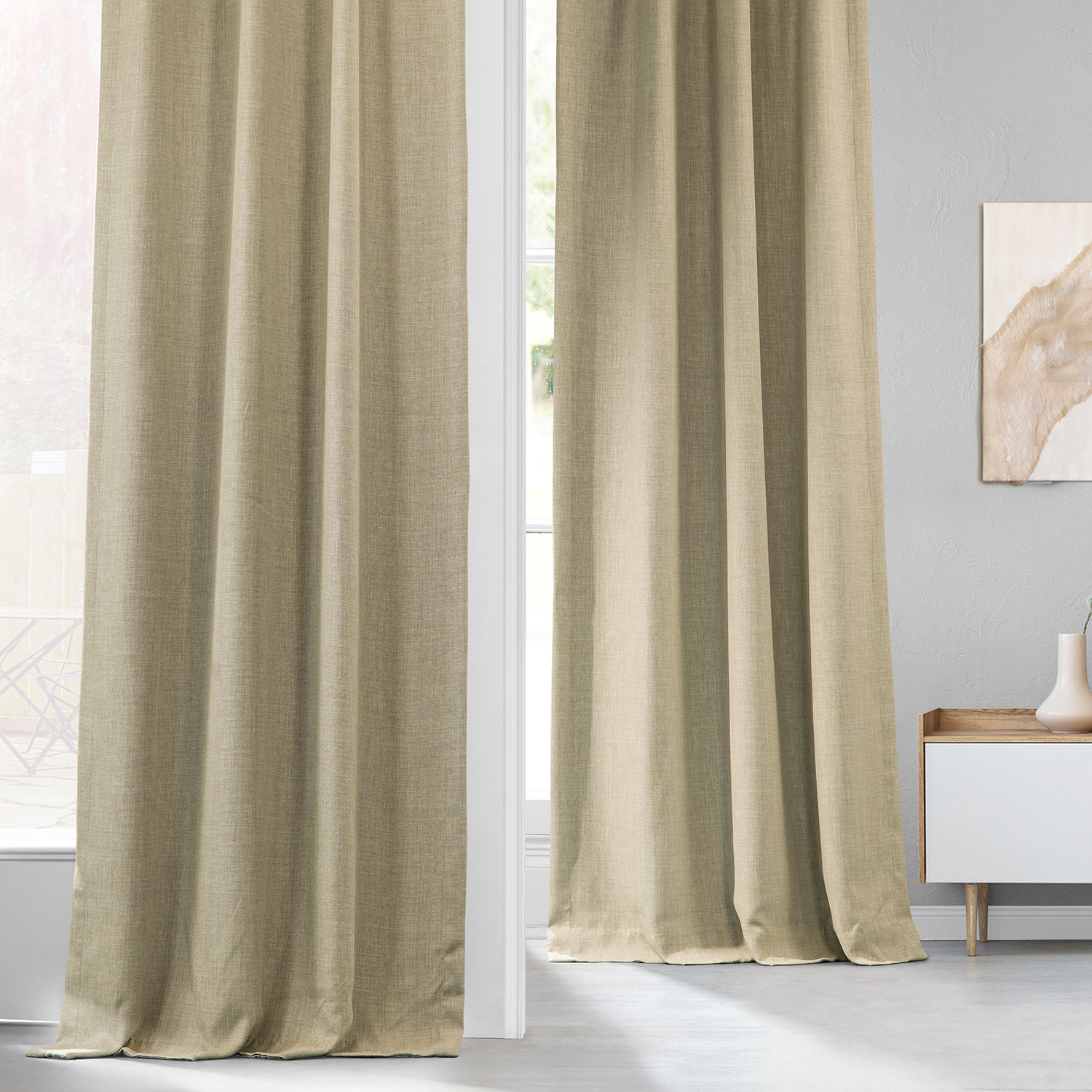 Thatched Tan Faux Linen Room Darkening Curtain