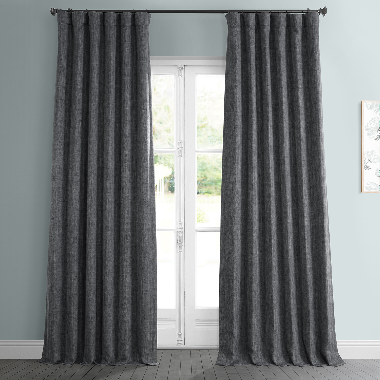 Dark Gravel Faux Linen Room Darkening Curtain