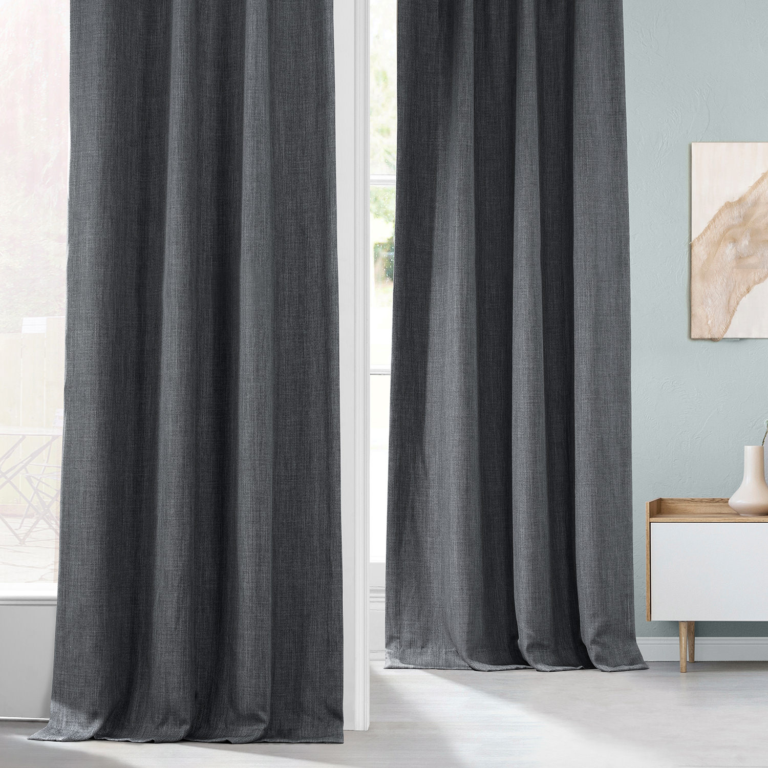 Dark Gravel Faux Linen Room Darkening Curtain