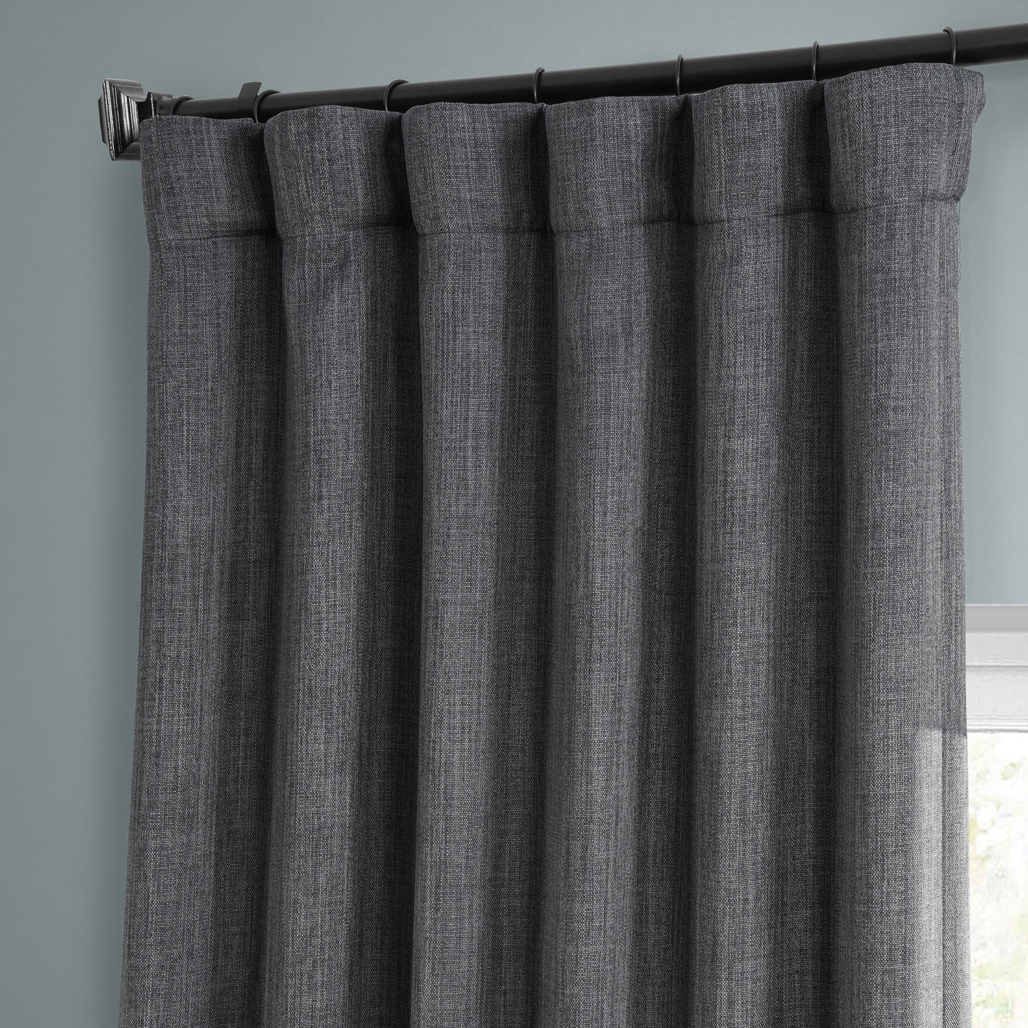 Dark Gravel Faux Linen Room Darkening Curtain