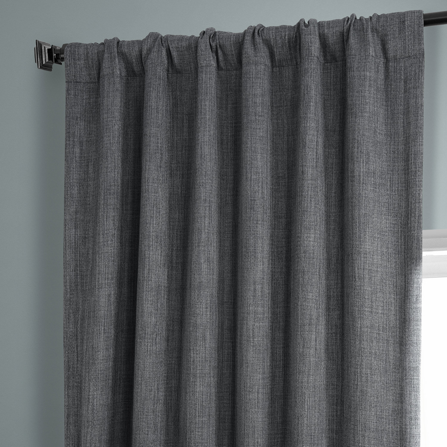 Dark Gravel Faux Linen Room Darkening Curtain