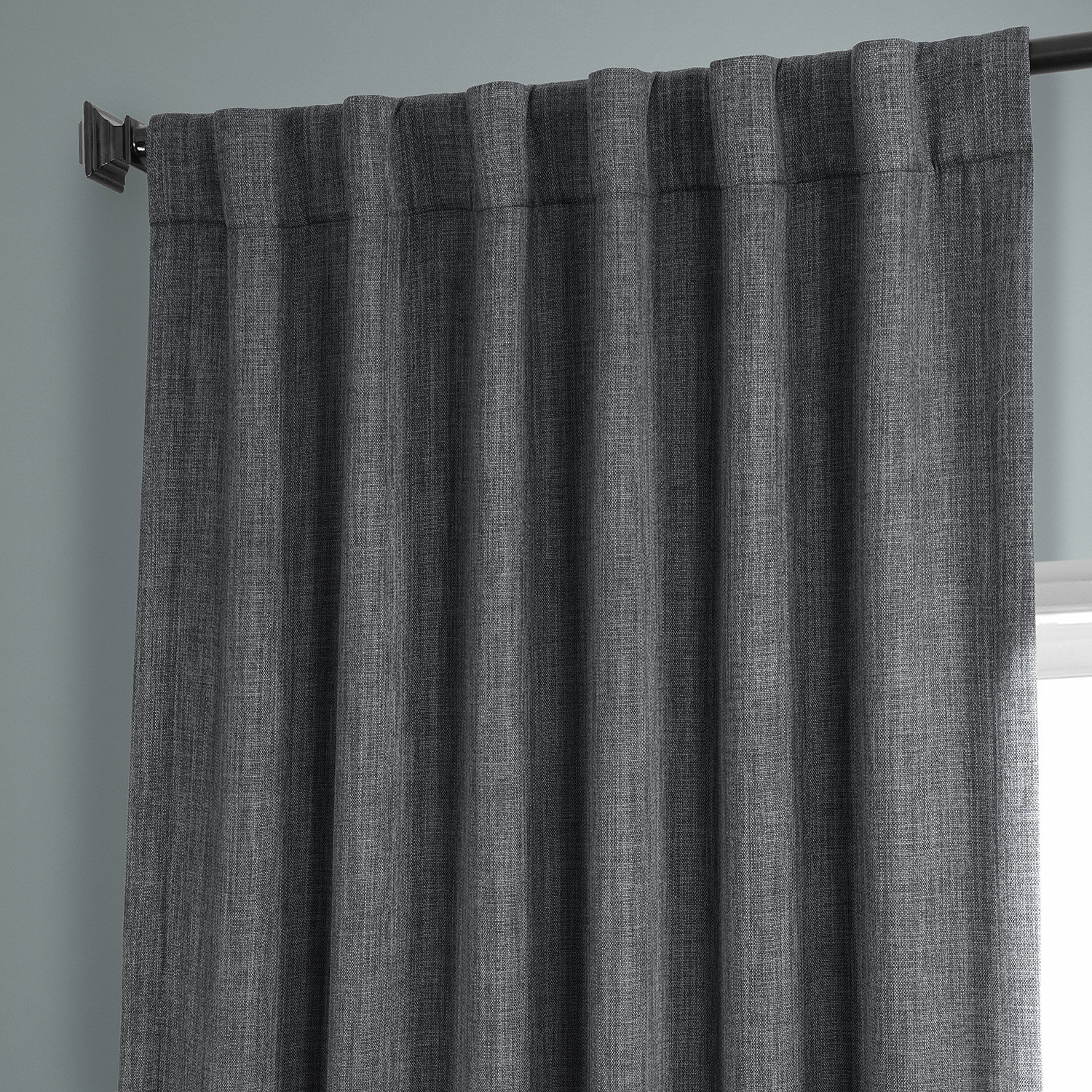 Dark Gravel Faux Linen Room Darkening Curtain