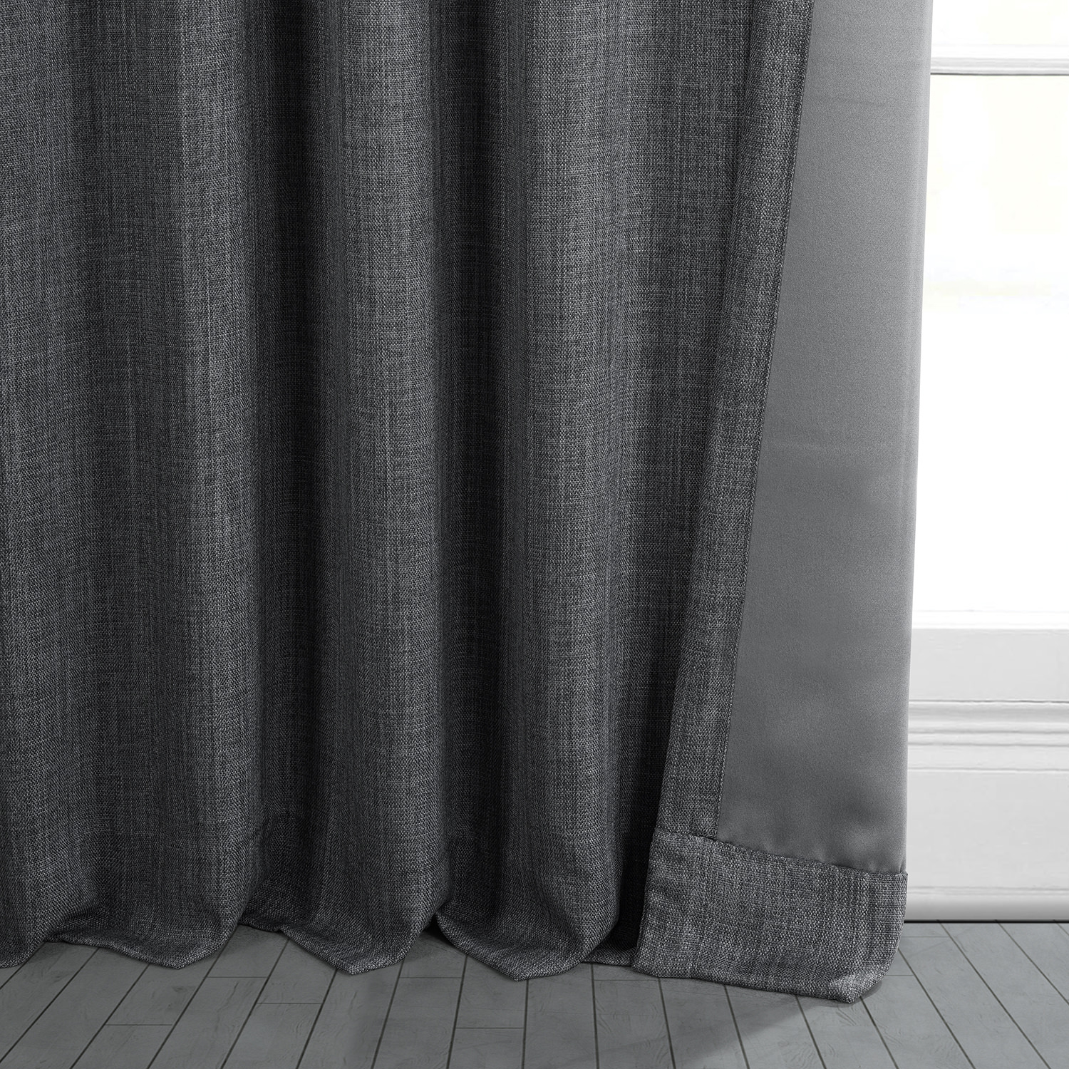 Dark Gravel Faux Linen Room Darkening Curtain