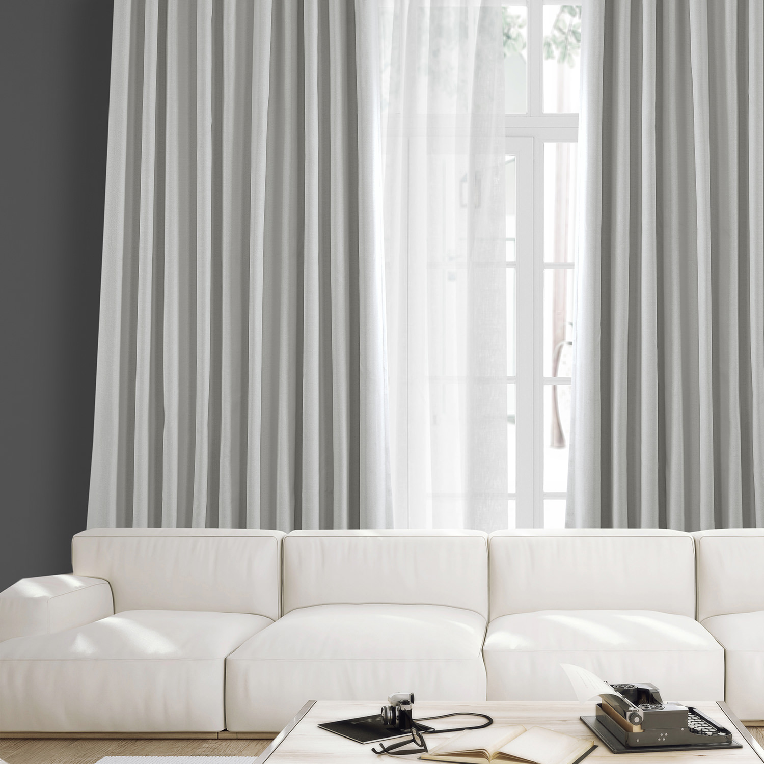 Oyster Faux Linen Extra Wide Room Darkening Curtain