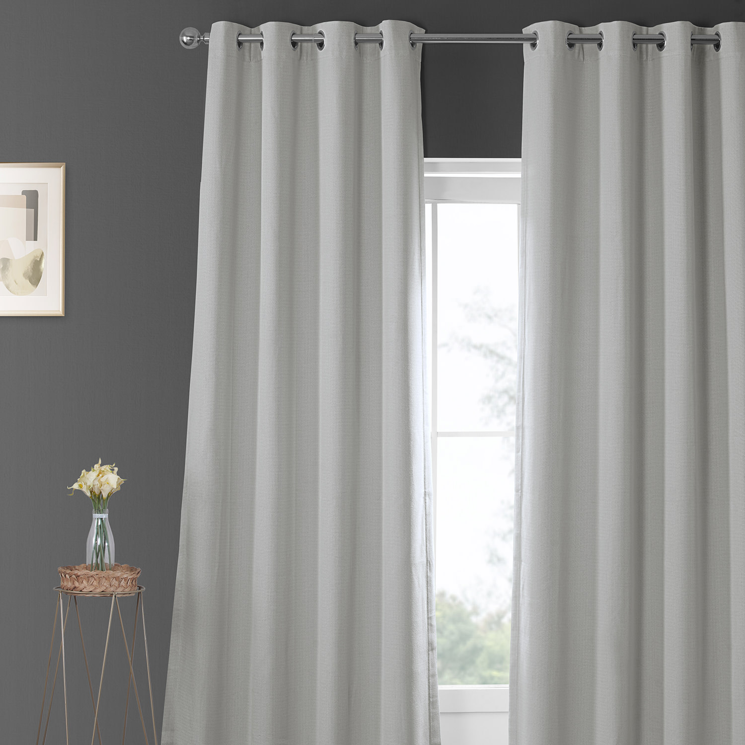 Oyster Faux Linen Grommet Room Darkening Curtain