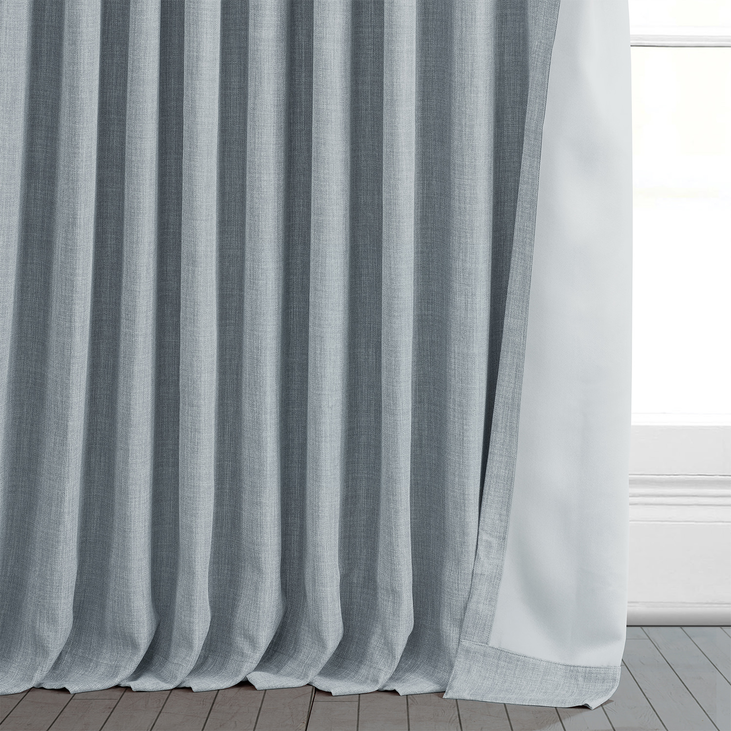 Heather Grey Faux Linen Extra Wide Room Darkening Curtain