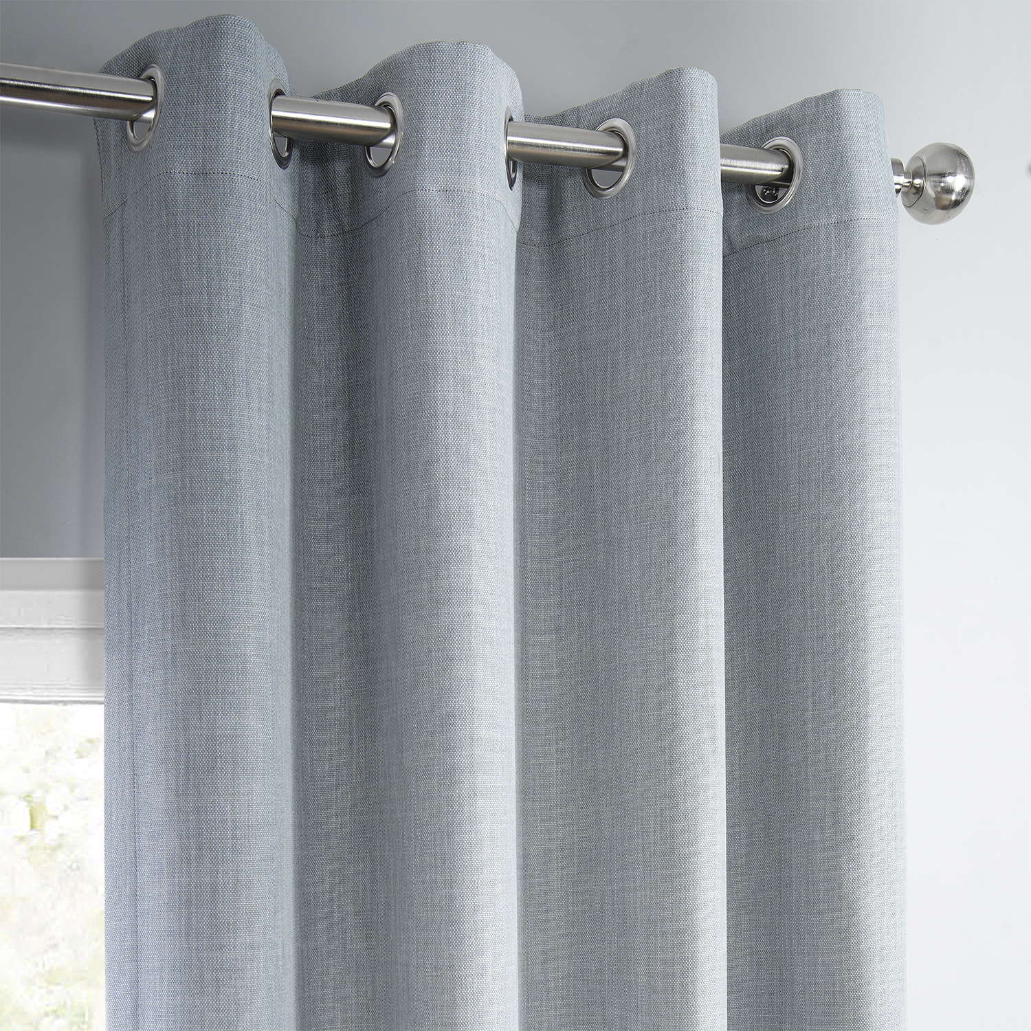 Heather Grey Faux Linen Grommet Room Darkening Curtain