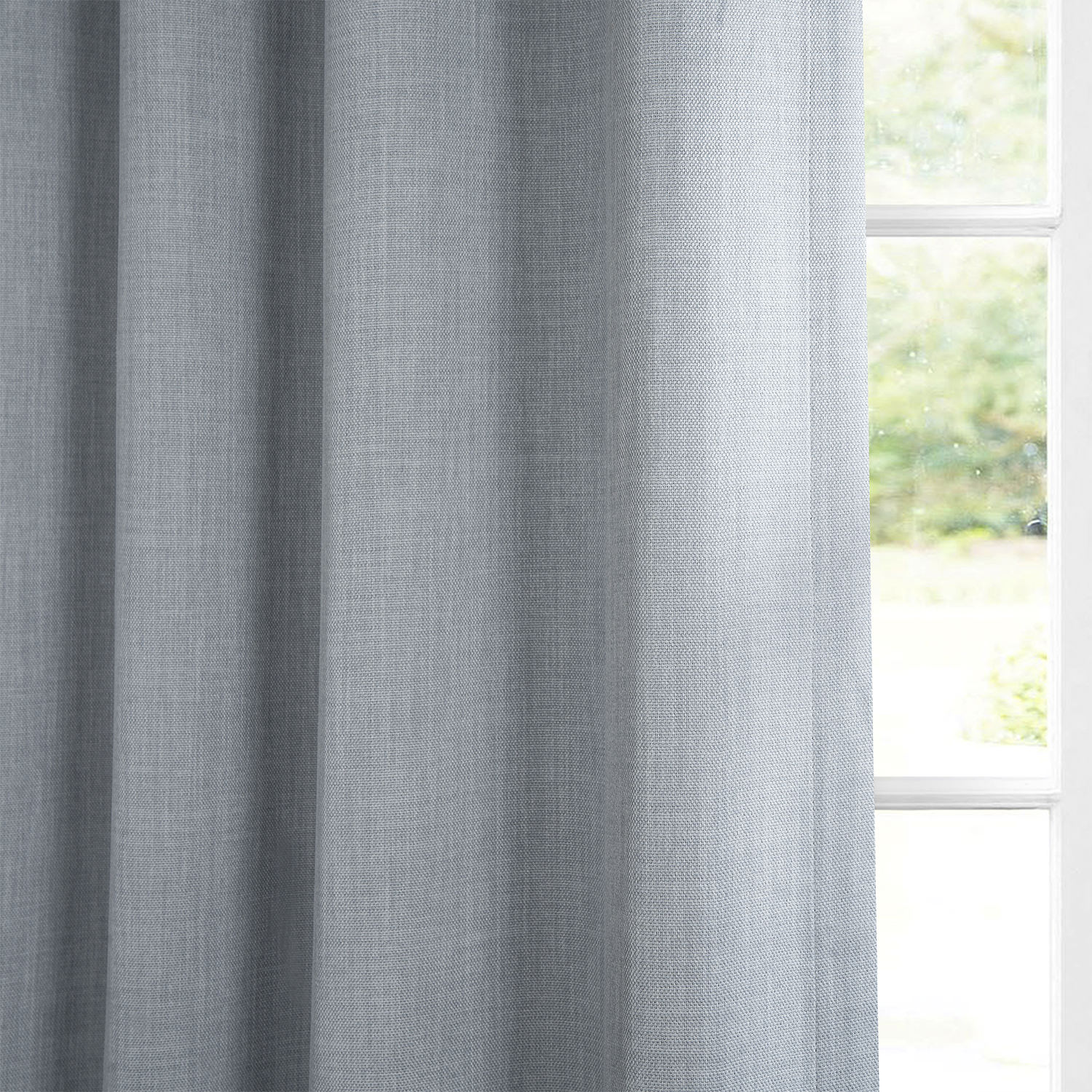 Heather Grey Faux Linen Grommet Room Darkening Curtain