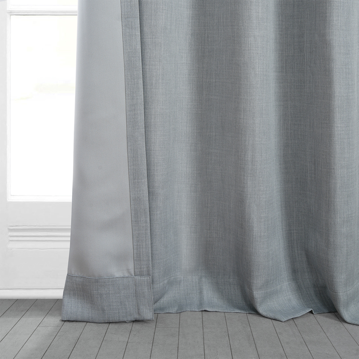 Heather Grey Faux Linen Grommet Room Darkening Curtain