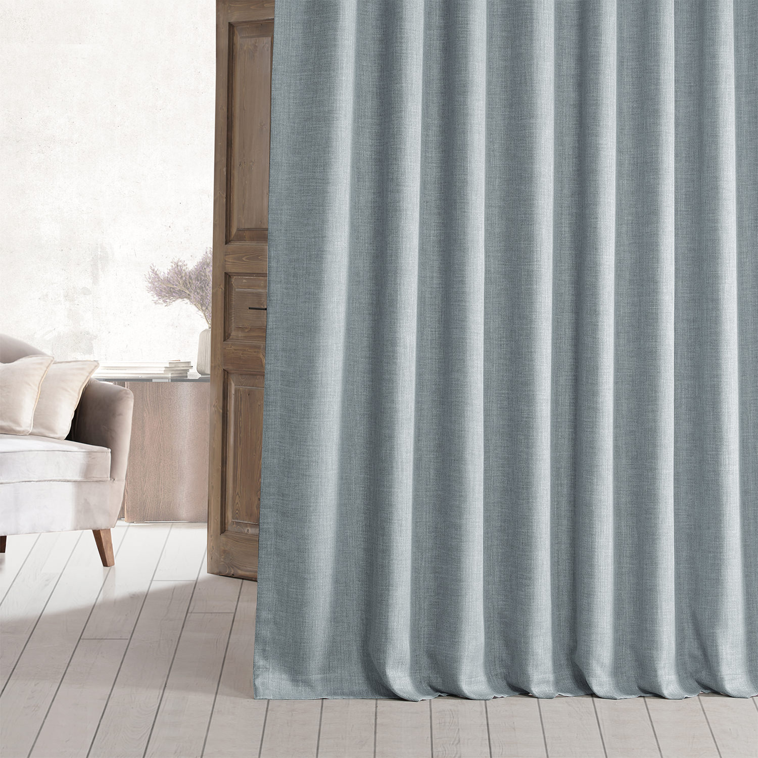 Heather Grey Faux Linen Grommet Room Darkening Curtain