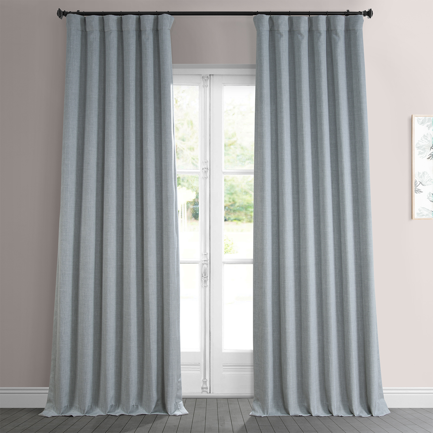 Heather Grey Faux Linen Room Darkening Curtain