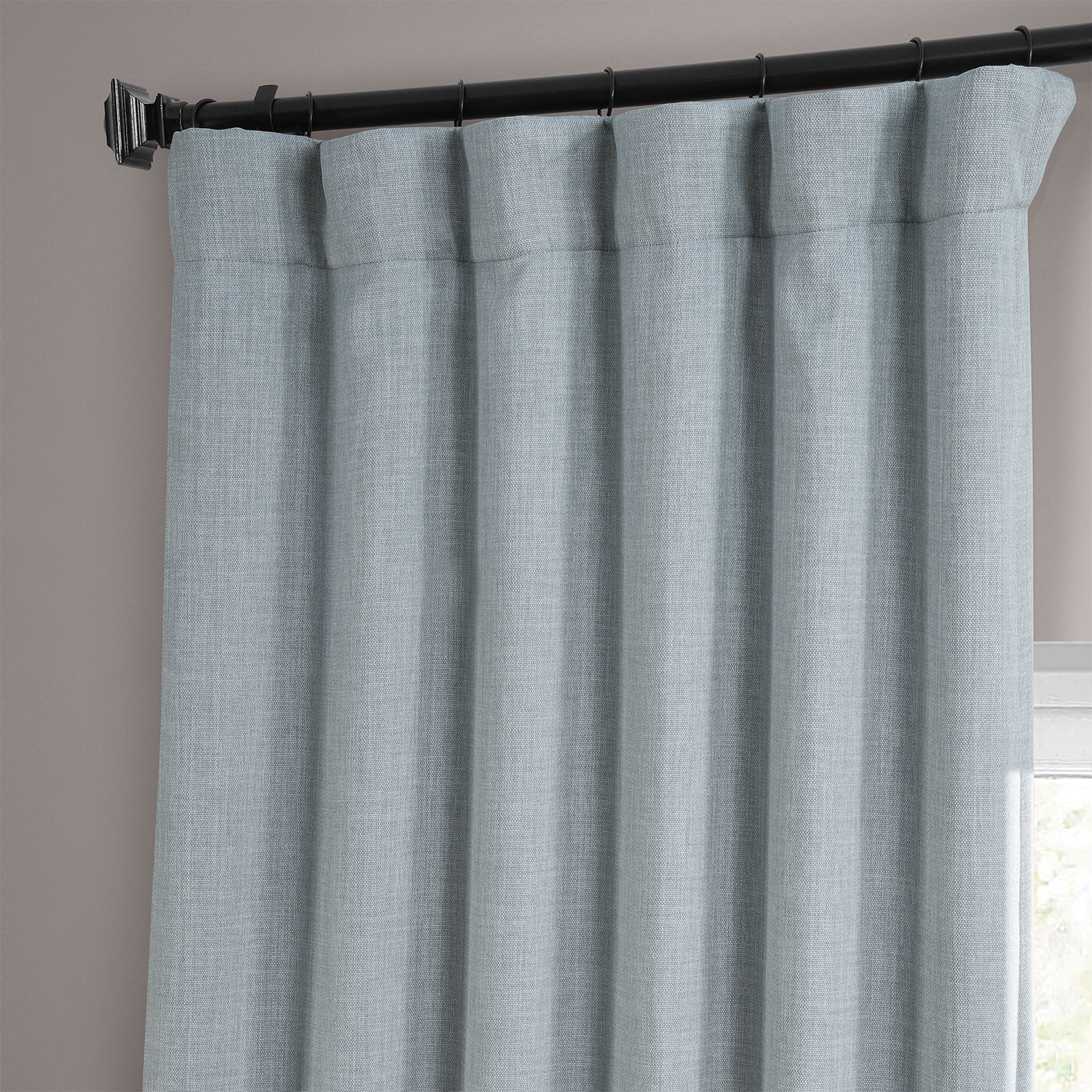 Heather Grey Faux Linen Room Darkening Curtain