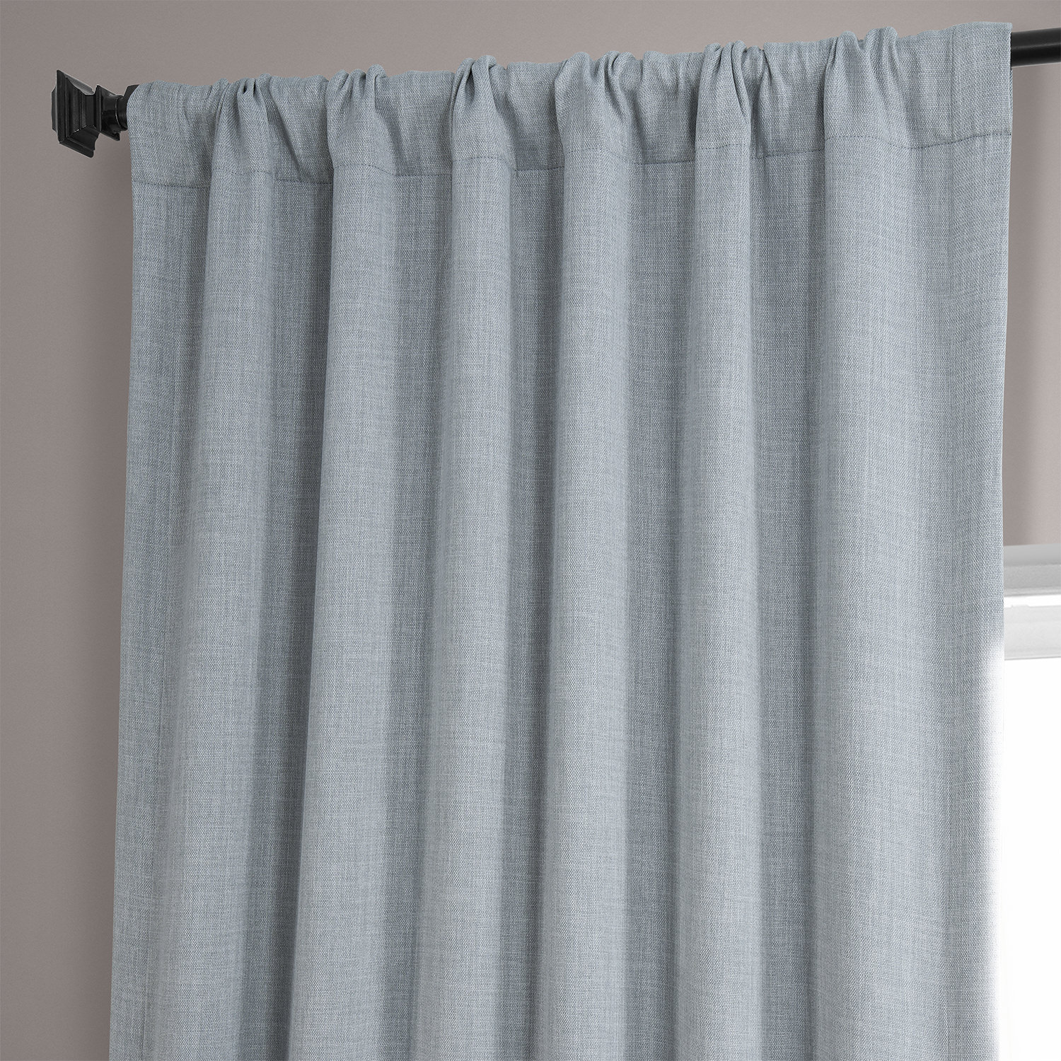 Heather Grey Faux Linen Room Darkening Curtain