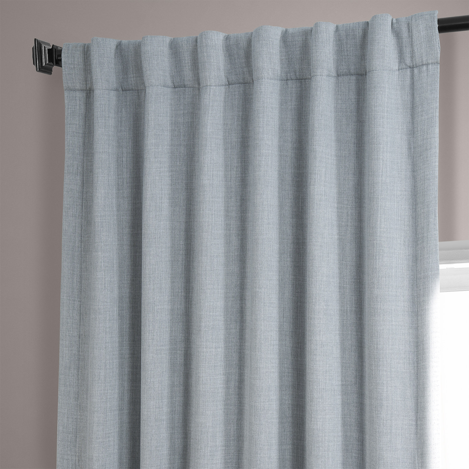 Heather Grey Faux Linen Room Darkening Curtain