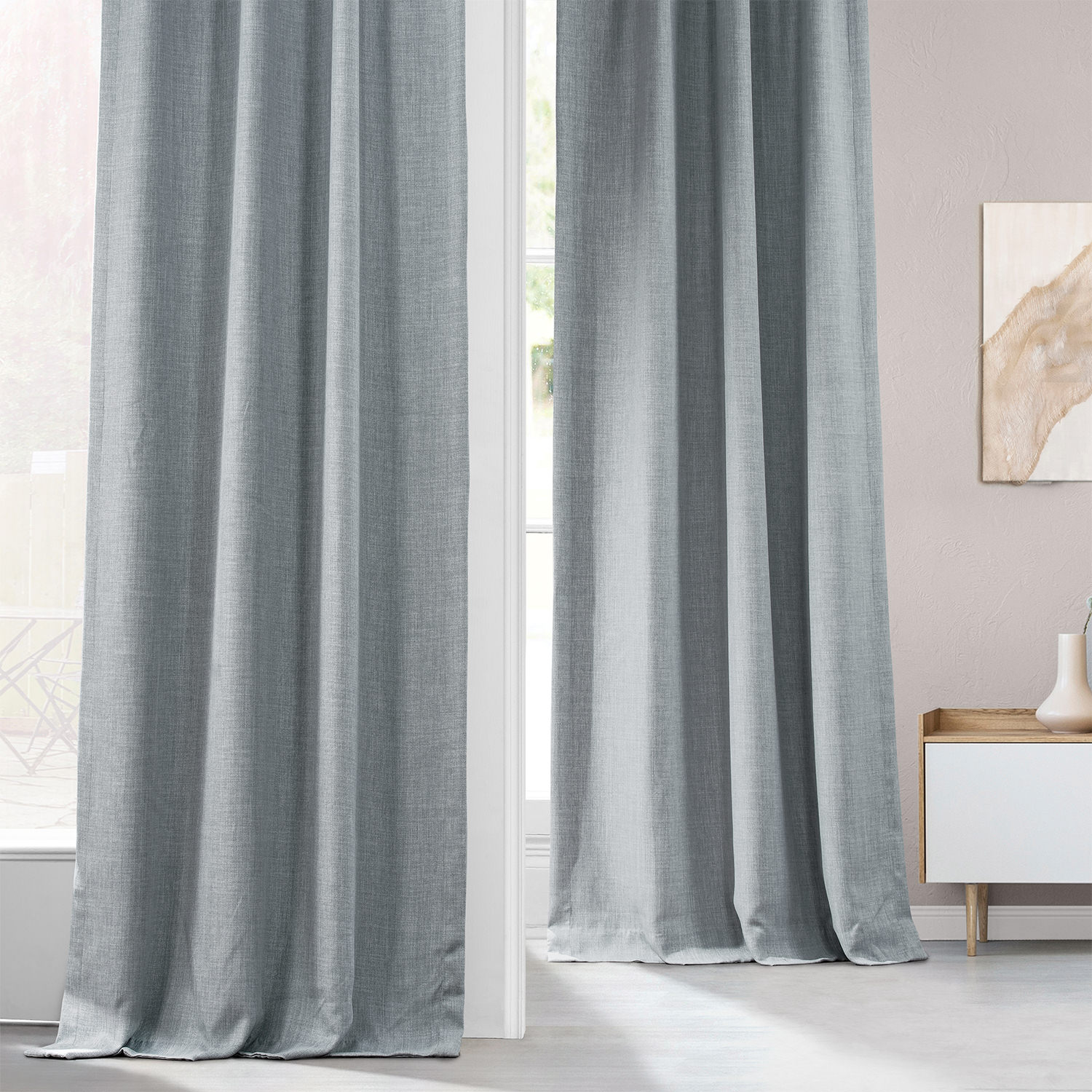 Heather Grey Faux Linen Room Darkening Curtain