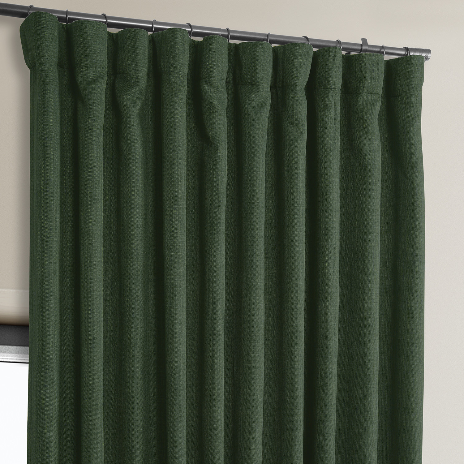 Key Green Faux Linen Extra Wide Room Darkening Curtain