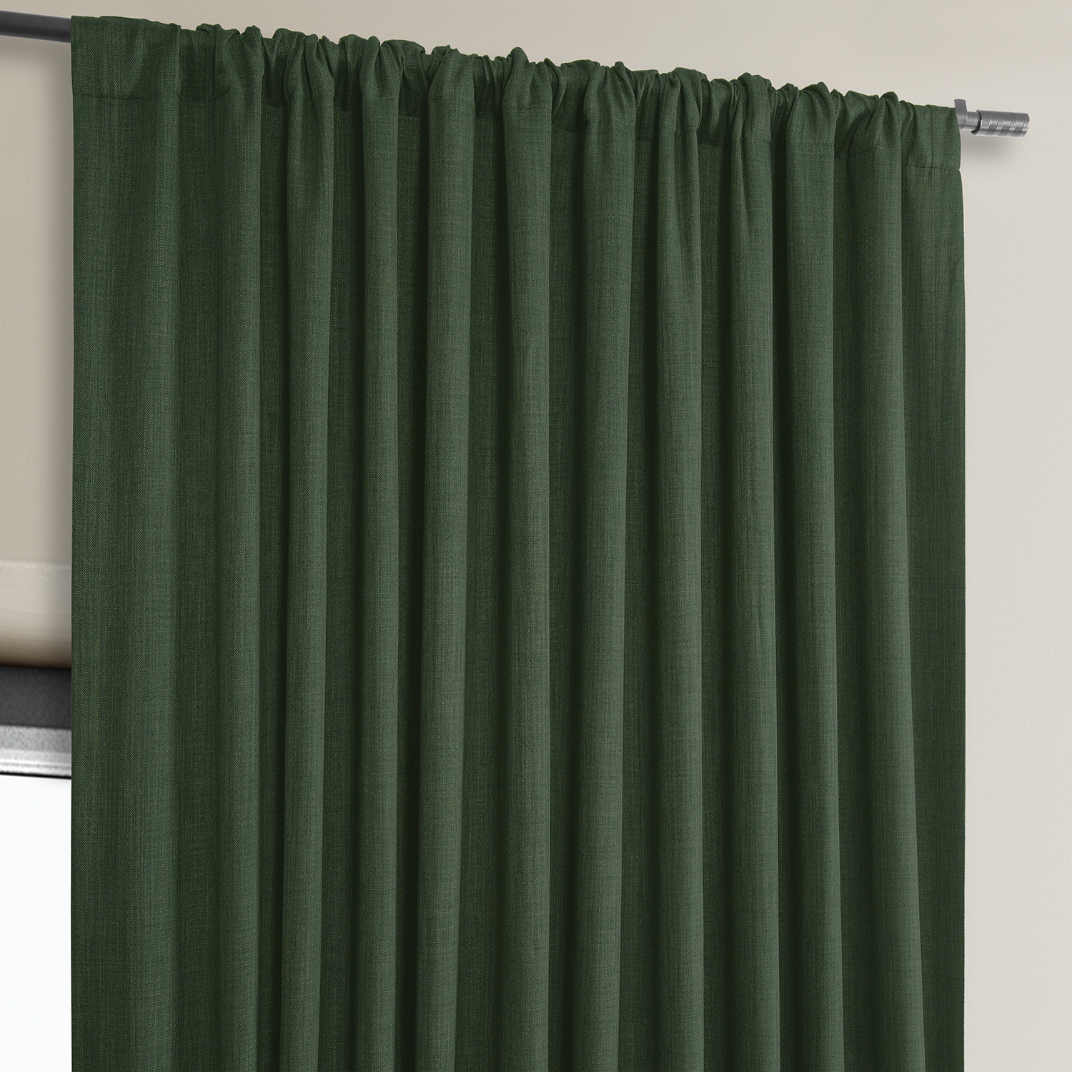 Key Green Faux Linen Extra Wide Room Darkening Curtain