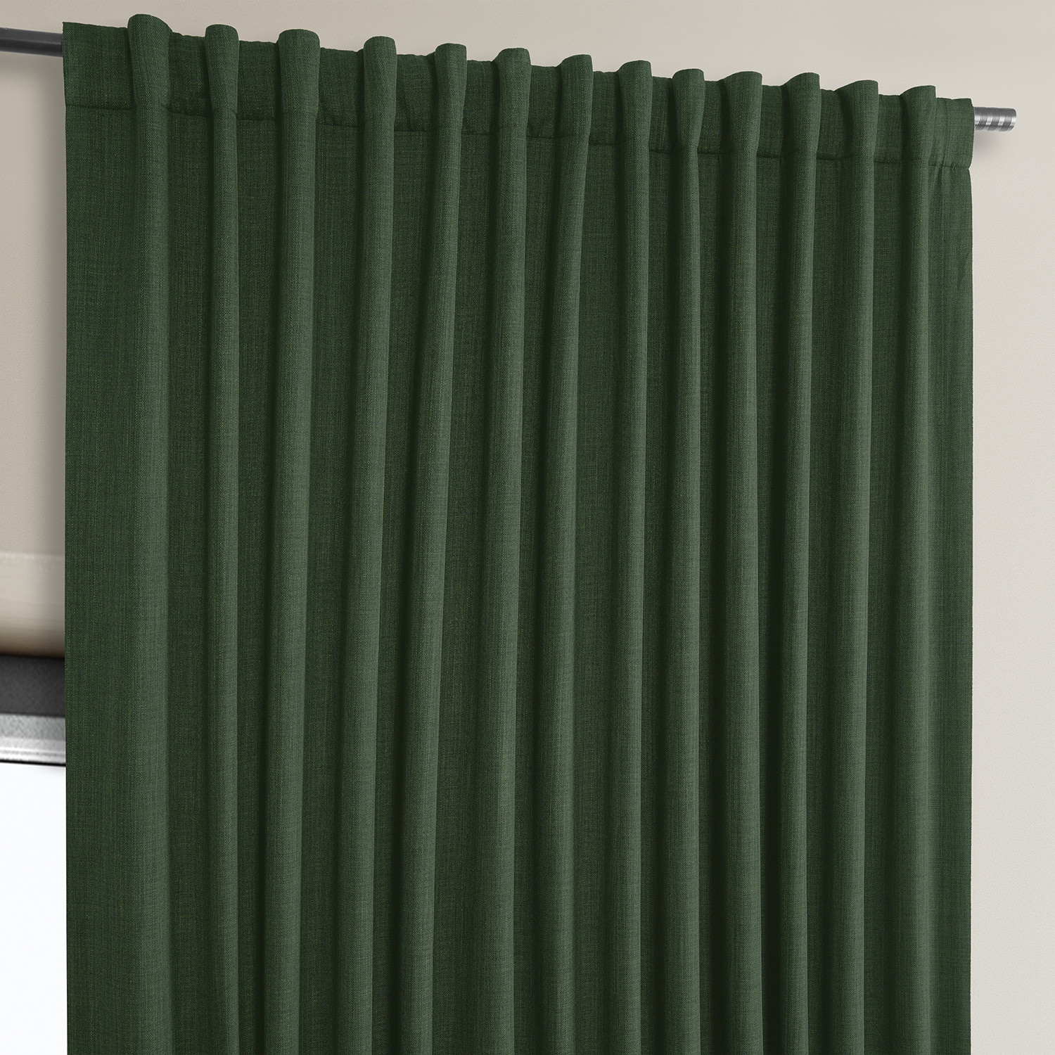 Key Green Faux Linen Extra Wide Room Darkening Curtain