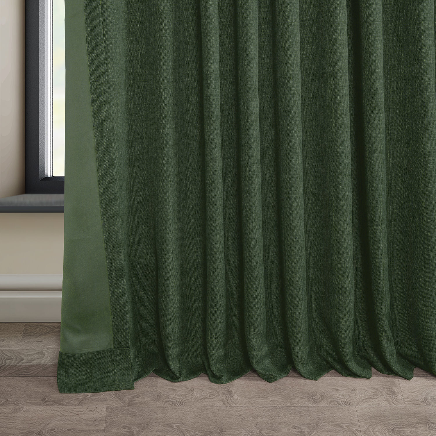 Key Green Faux Linen Extra Wide Room Darkening Curtain