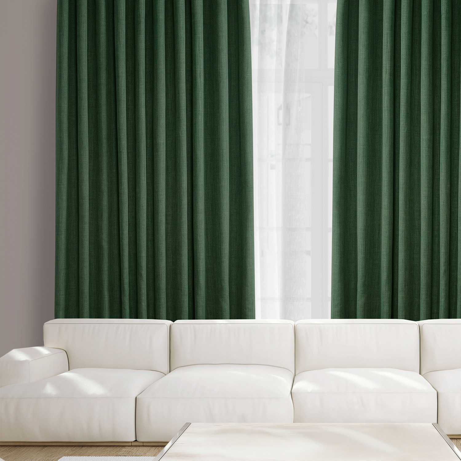 Key Green Faux Linen Extra Wide Room Darkening Curtain