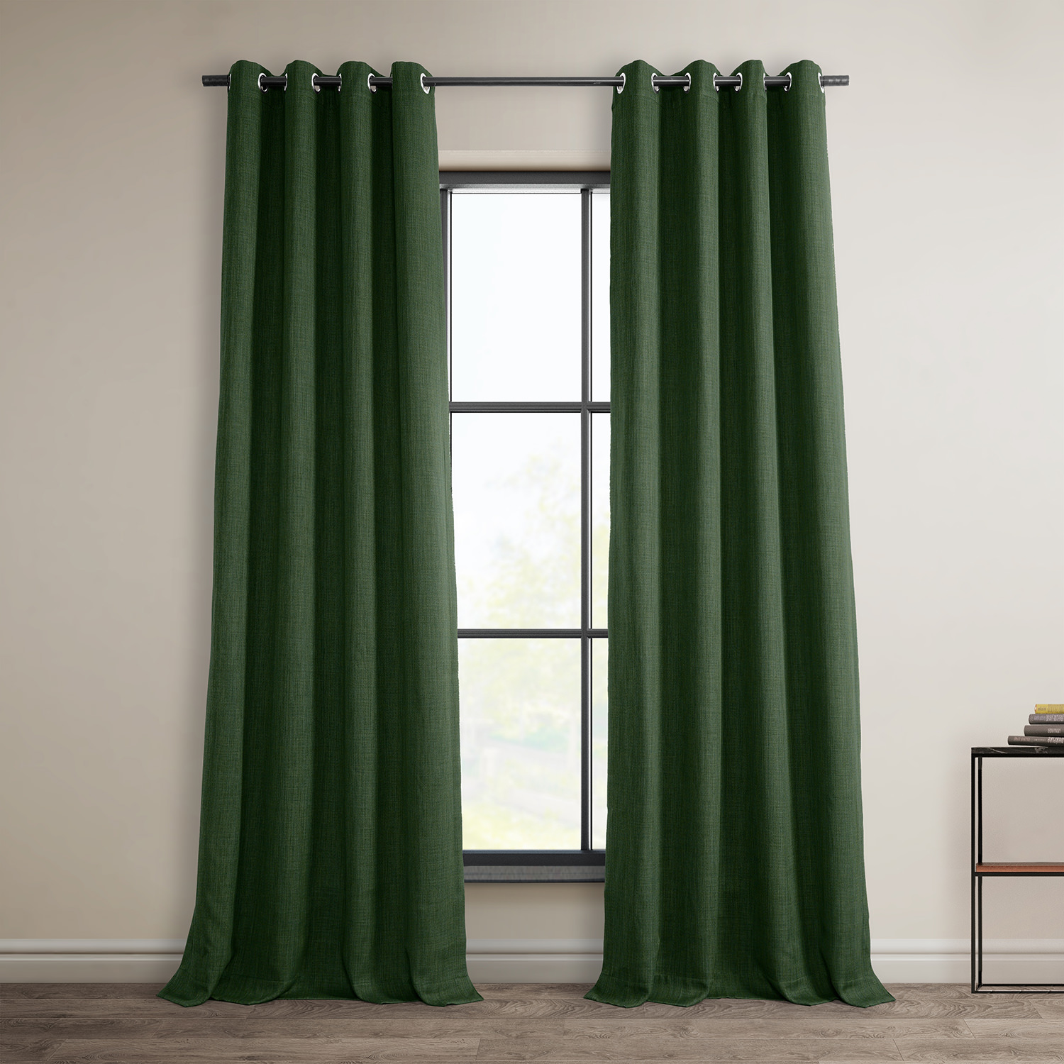 Key Green Faux Linen Grommet Room Darkening Curtain