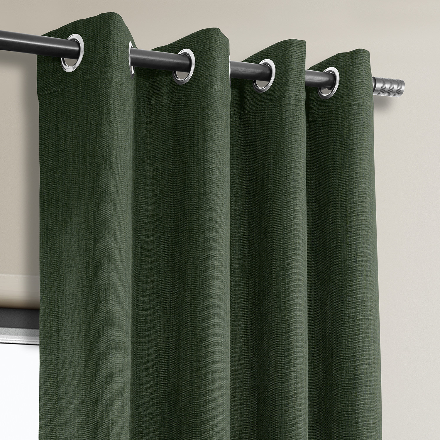 Key Green Faux Linen Grommet Room Darkening Curtain