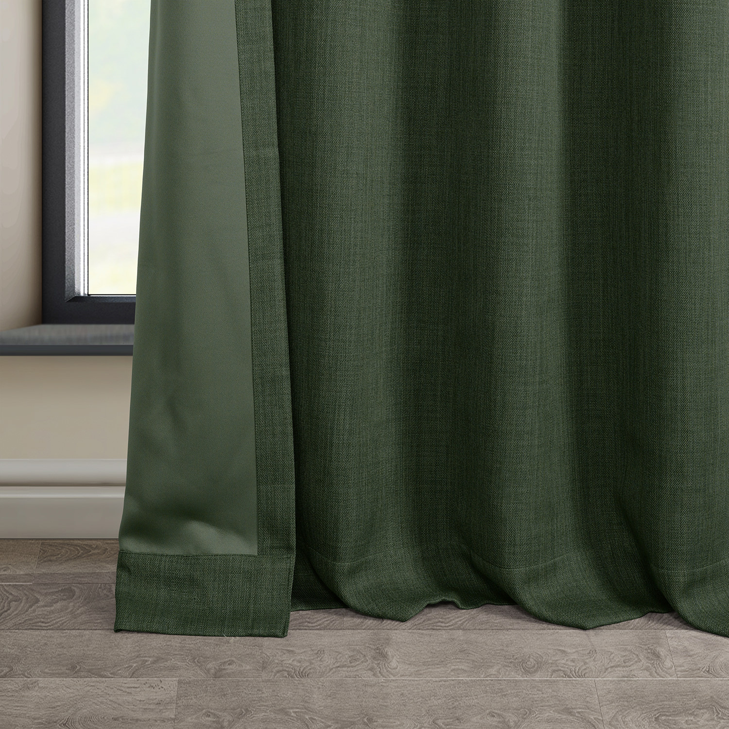 Key Green Faux Linen Grommet Room Darkening Curtain