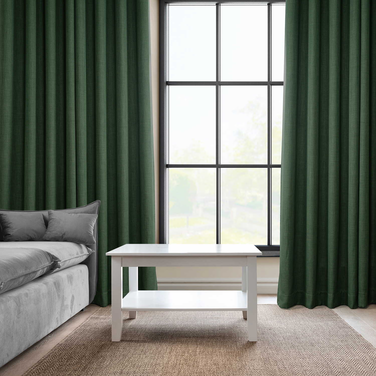 Key Green Faux Linen Grommet Room Darkening Curtain