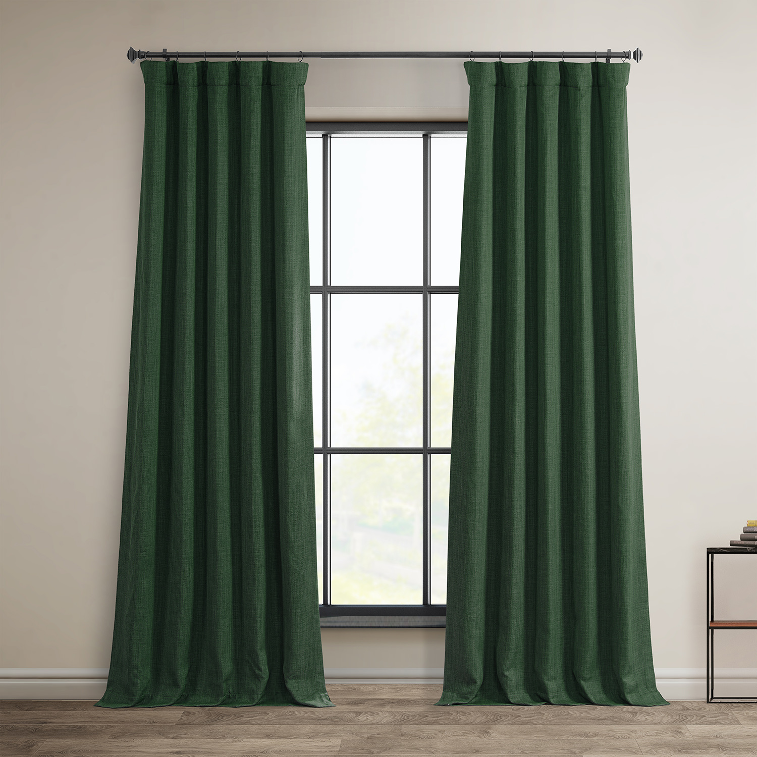 Key Green Faux Linen Room Darkening Curtain