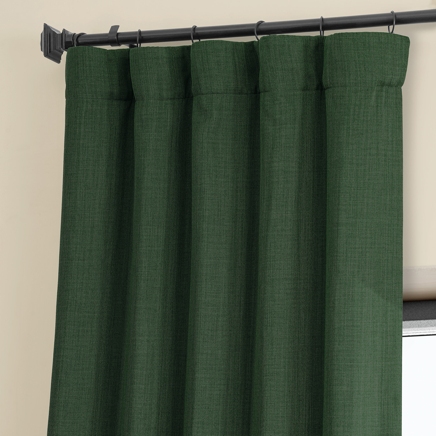 Key Green Faux Linen Room Darkening Curtain