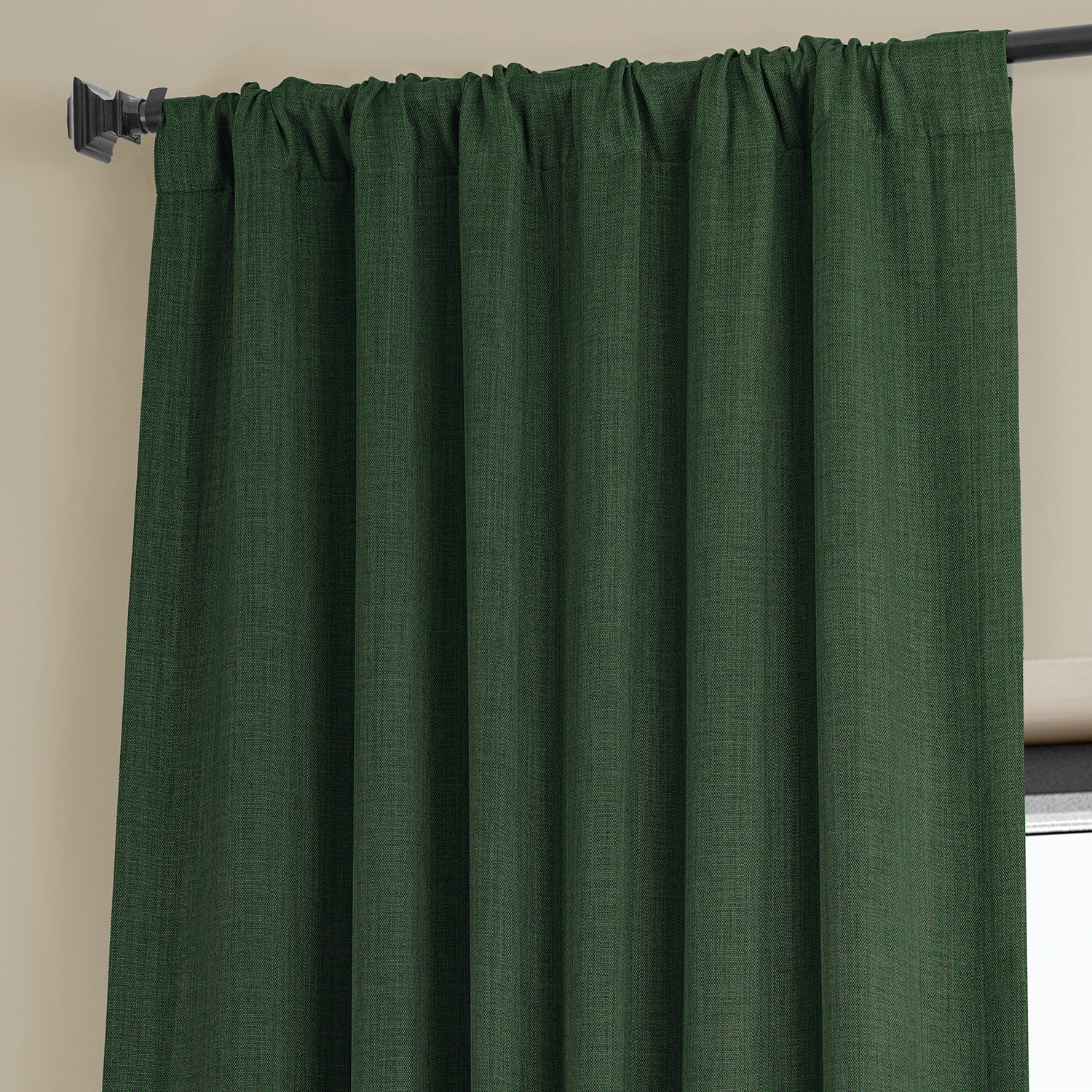 Key Green Faux Linen Room Darkening Curtain