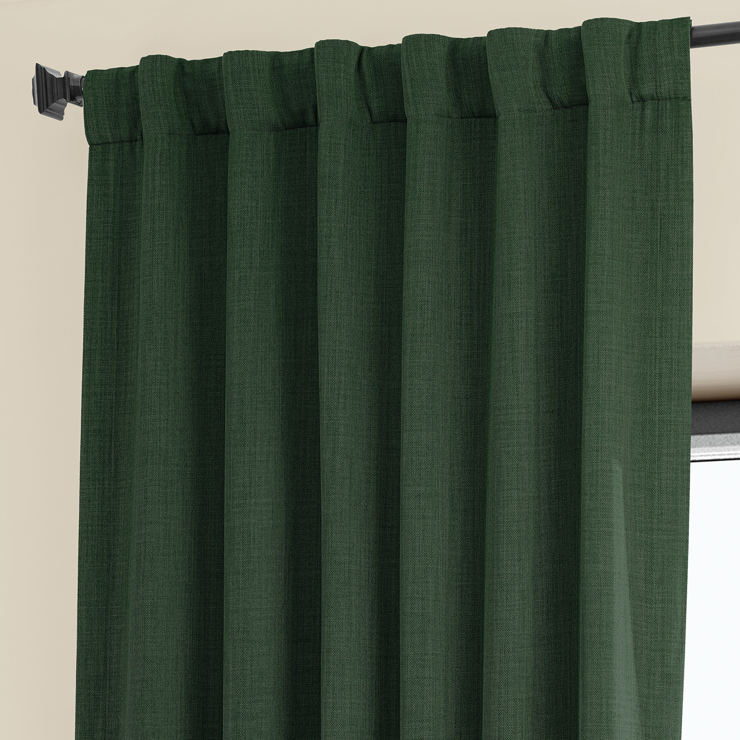 Key Green Faux Linen Room Darkening Curtain