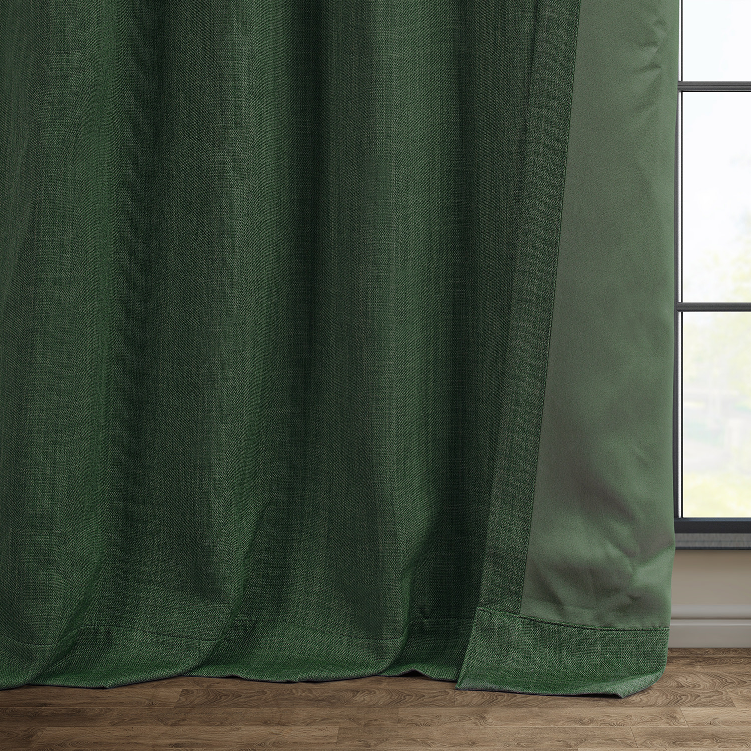 Key Green Faux Linen Room Darkening Curtain