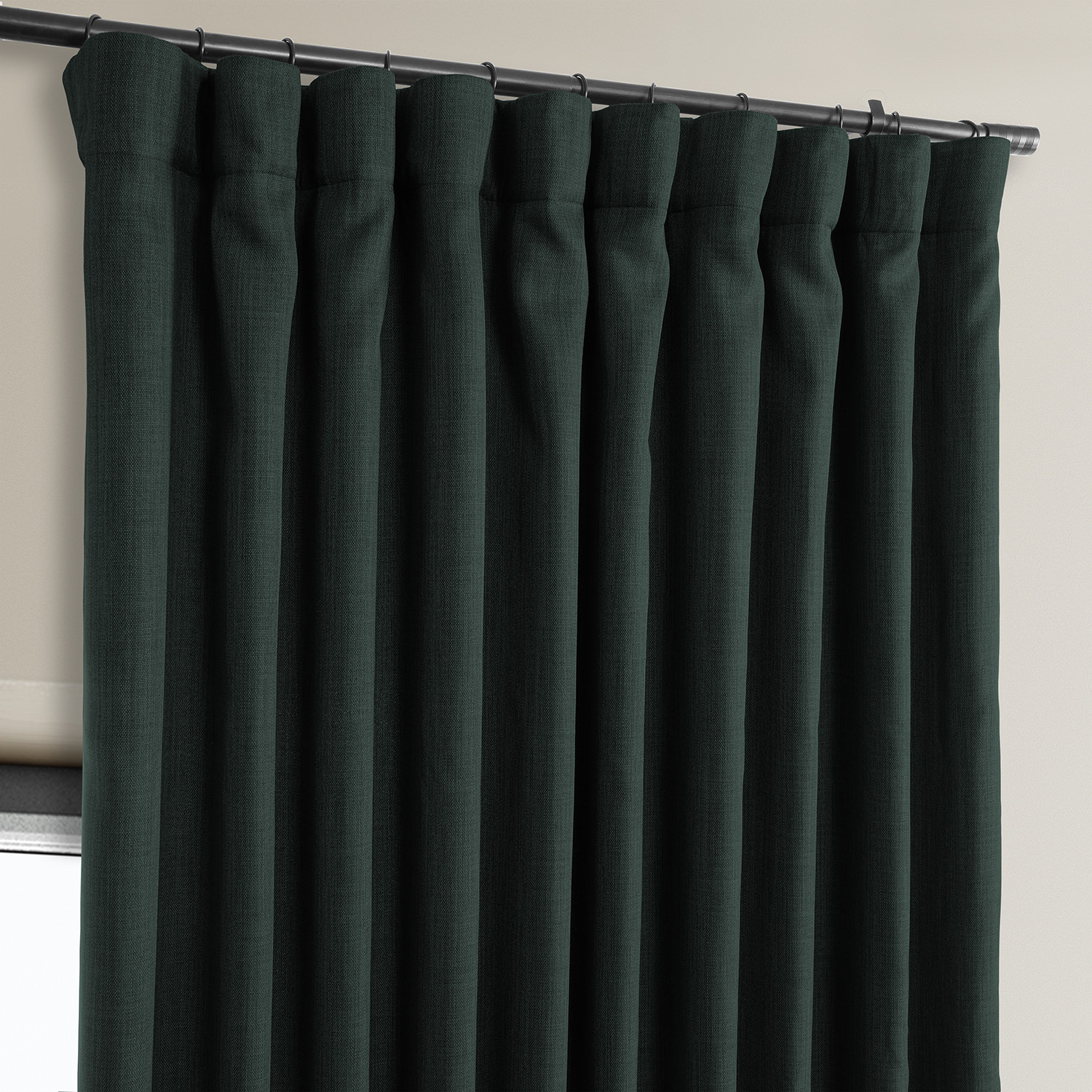 Focal Green Faux Linen Extra Wide Room Darkening Curtain