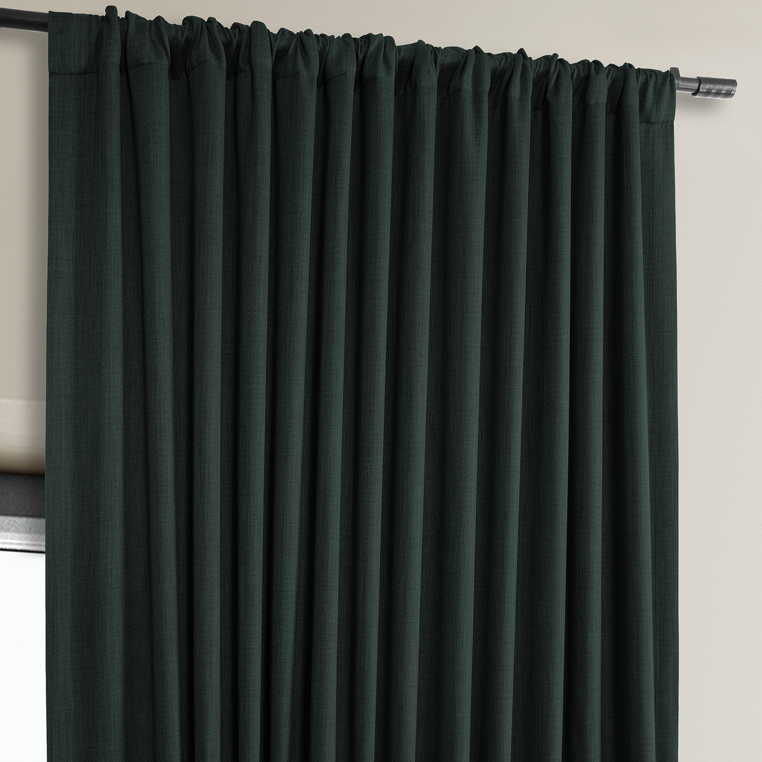 Focal Green Faux Linen Extra Wide Room Darkening Curtain