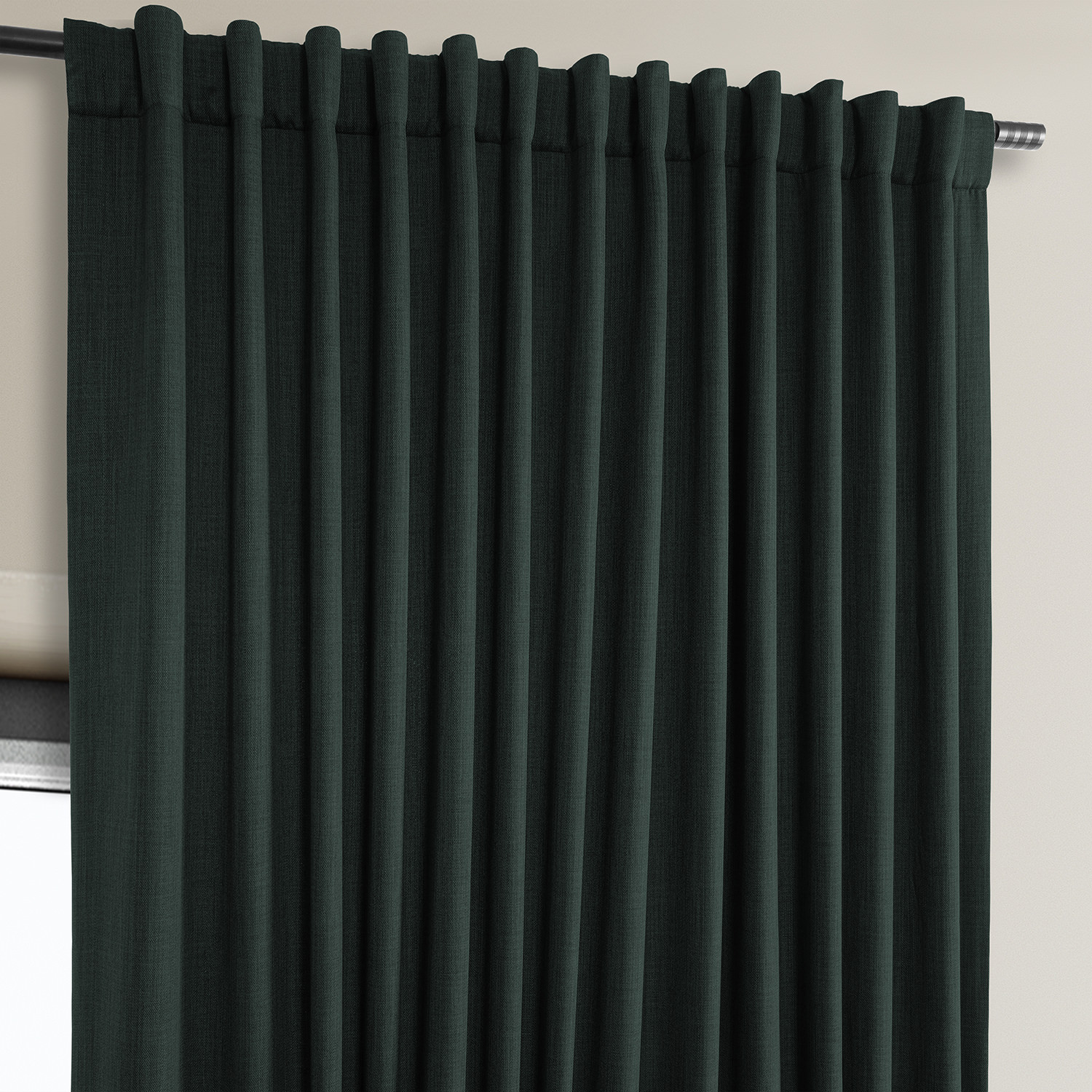 Focal Green Faux Linen Extra Wide Room Darkening Curtain