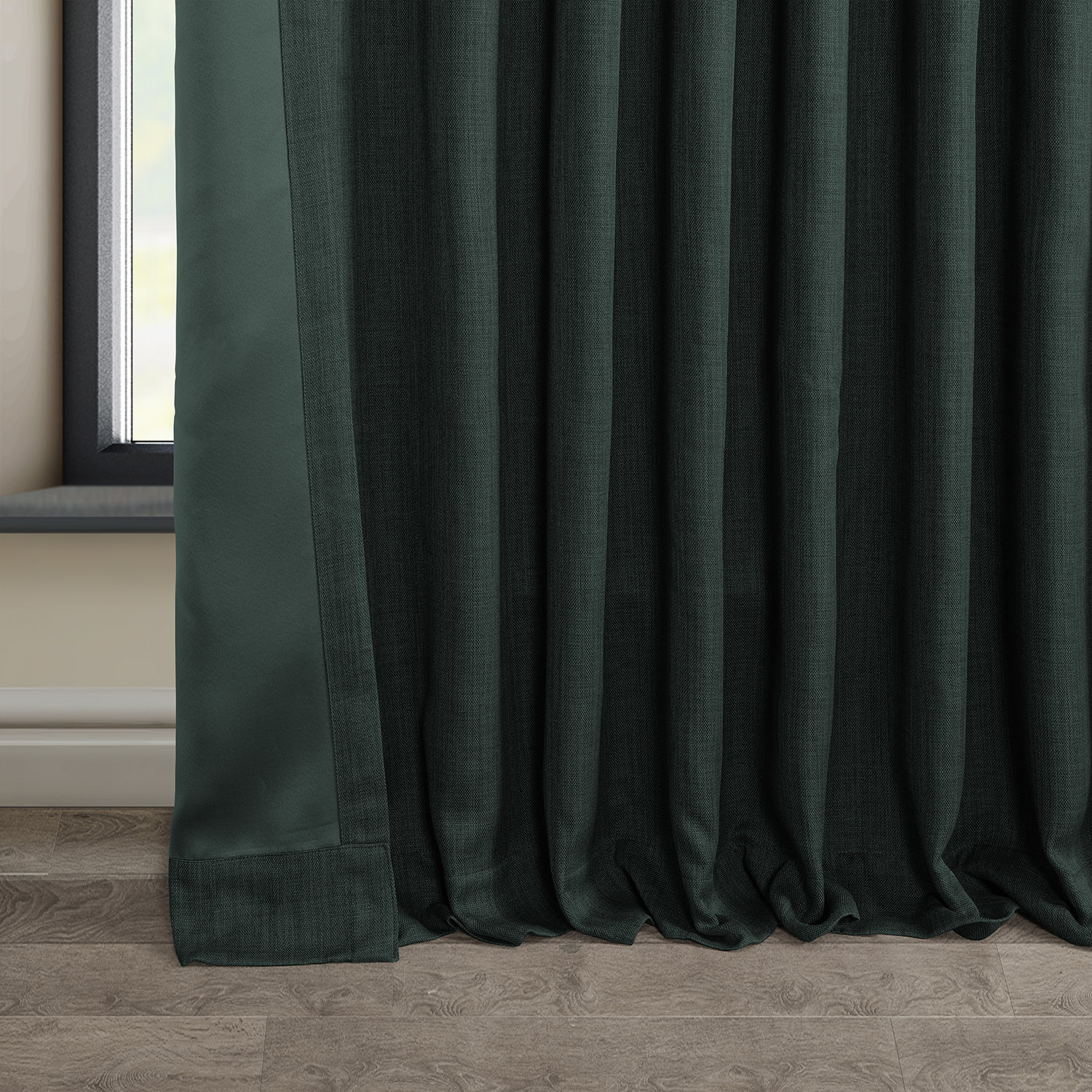 Focal Green Faux Linen Extra Wide Room Darkening Curtain